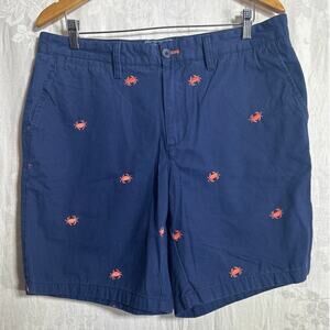 Vineyard Place Shorts 36 Navy Blue Coral Embroidered Crabs AOP Golf Preppy